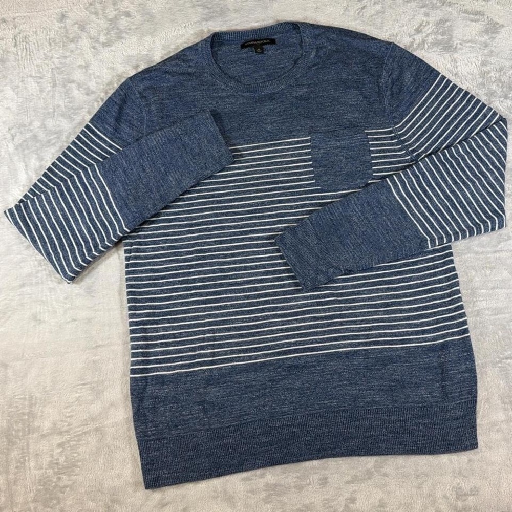 Banana‎ Republic Crewneck Sweater | Blue Heather Striped | Medium